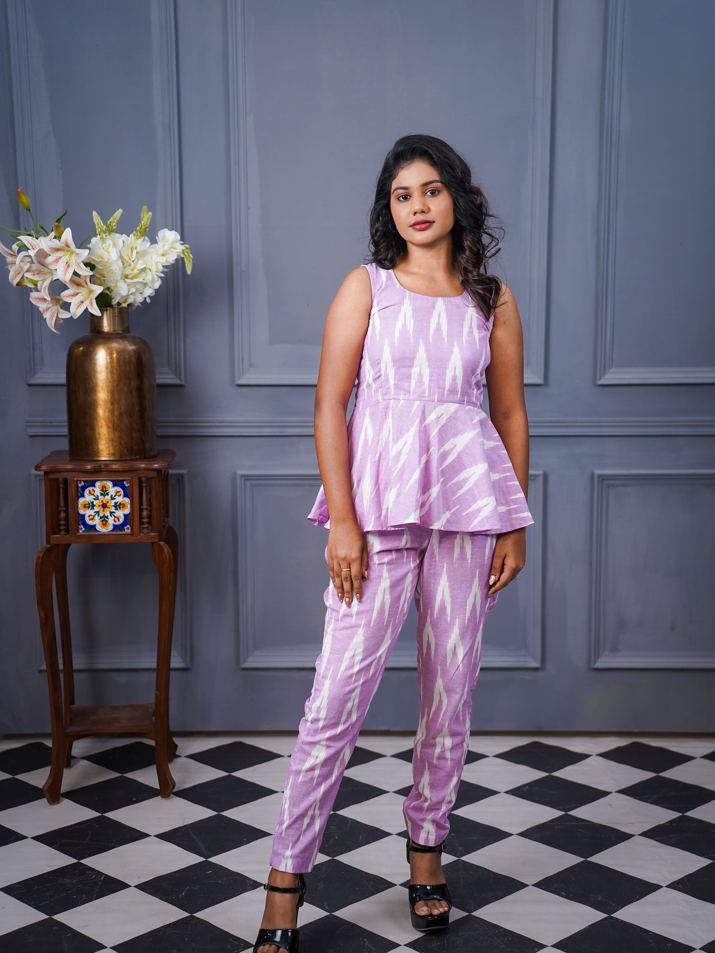 Lucknow Lavender Ikkat  Coords Set