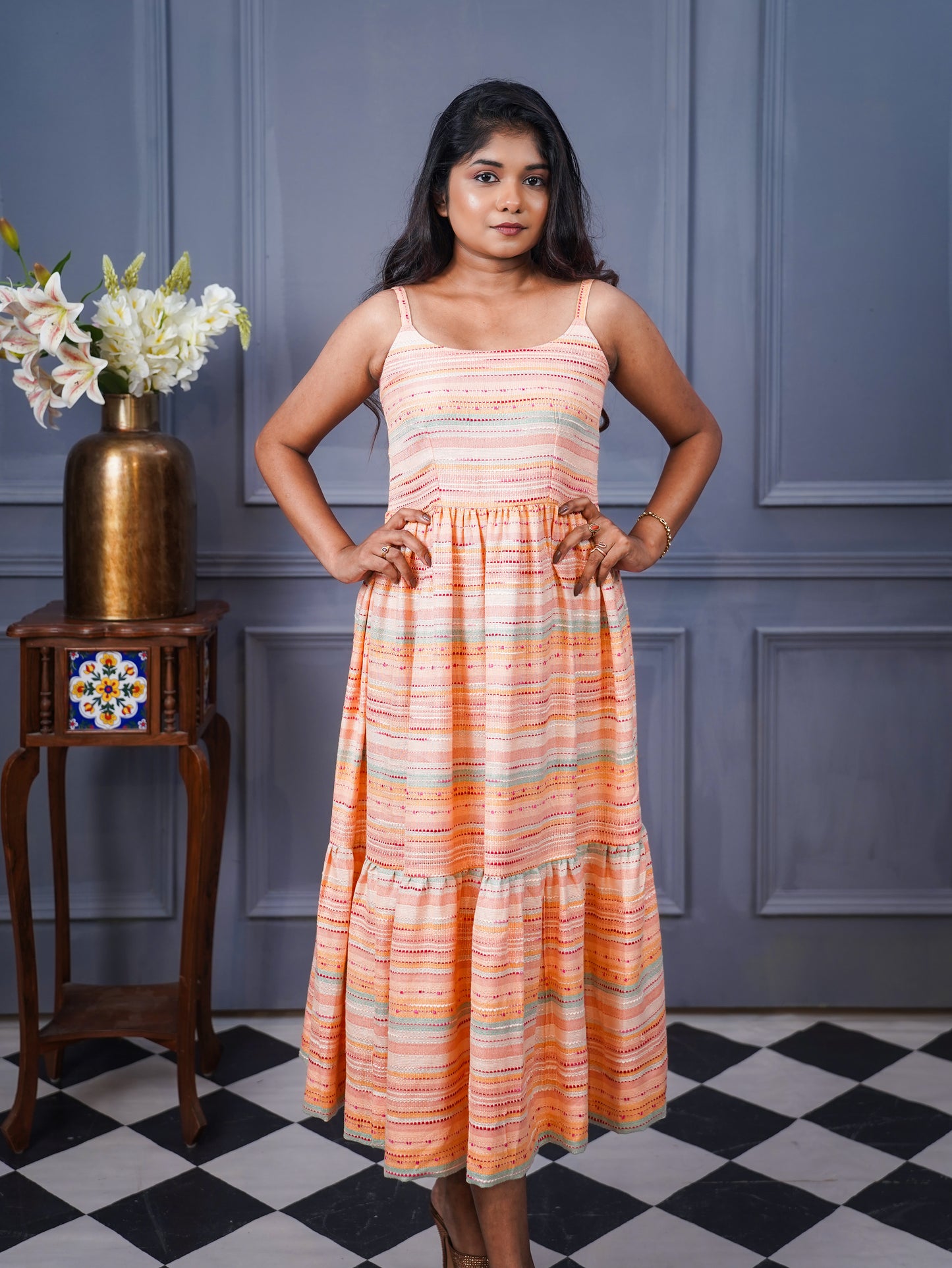 Santorini Sunset Stripes Strap maxi