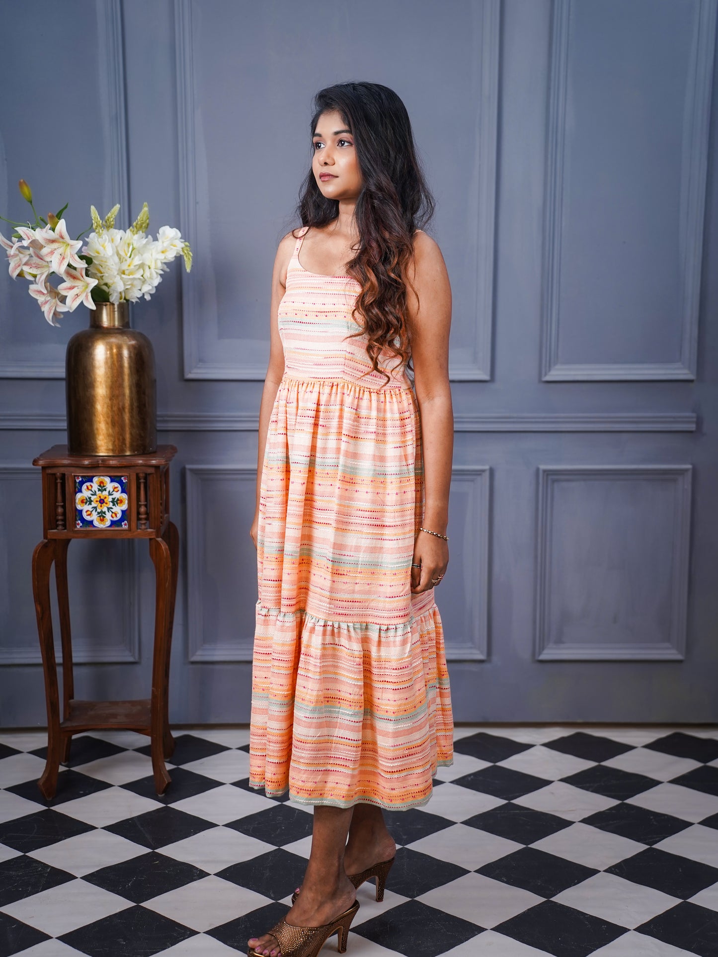 Santorini Sunset Stripes Strap maxi
