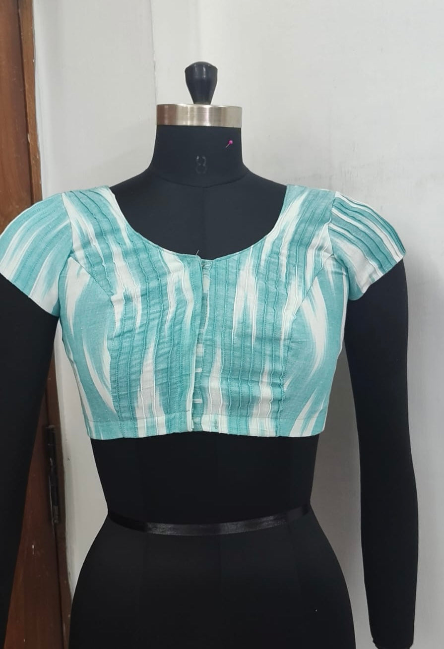 Hand-Crafted Seafoam Ikat Pintuck Blouse