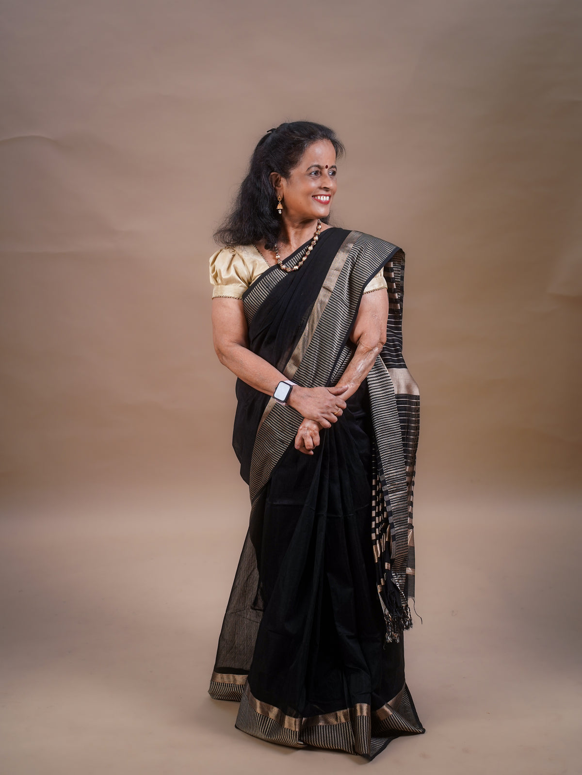 Maheswari Pure Silk Cotton Saree Black