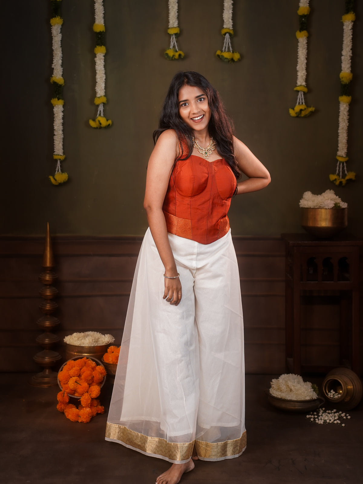 Festive Corsets with cream pant sleeveless
