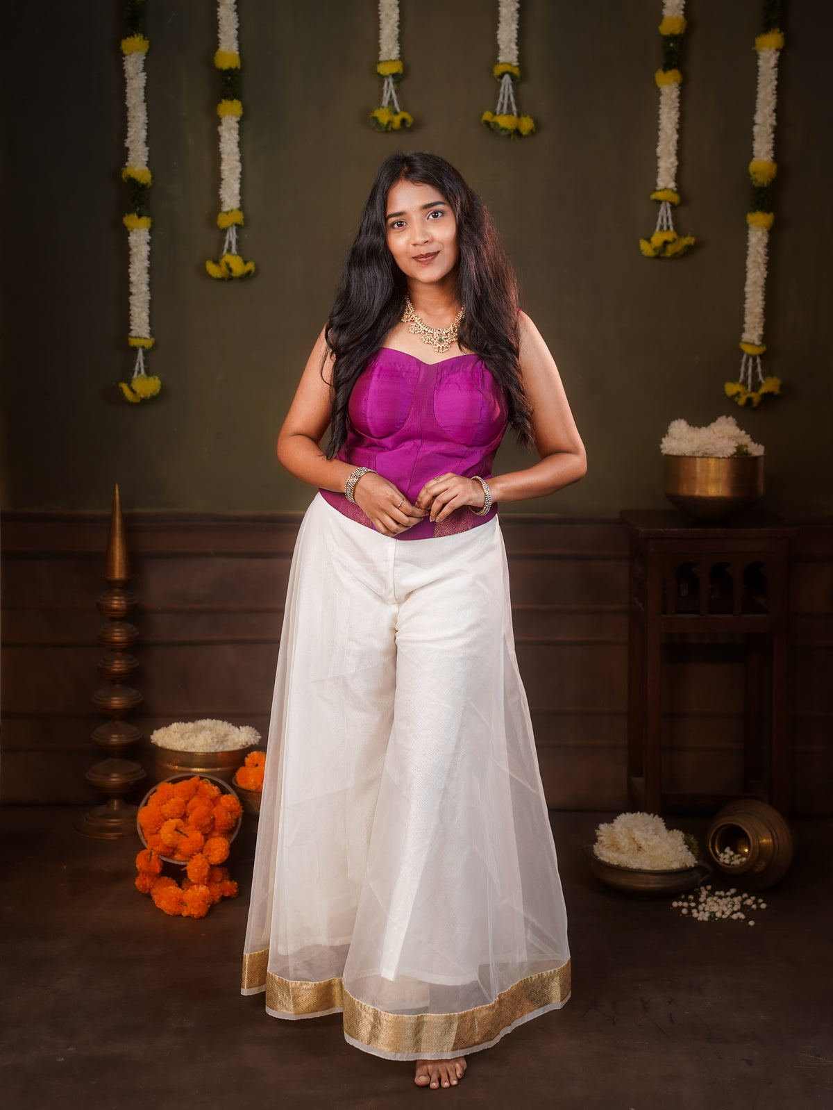 Festive Corsets with cream pant sleeveless