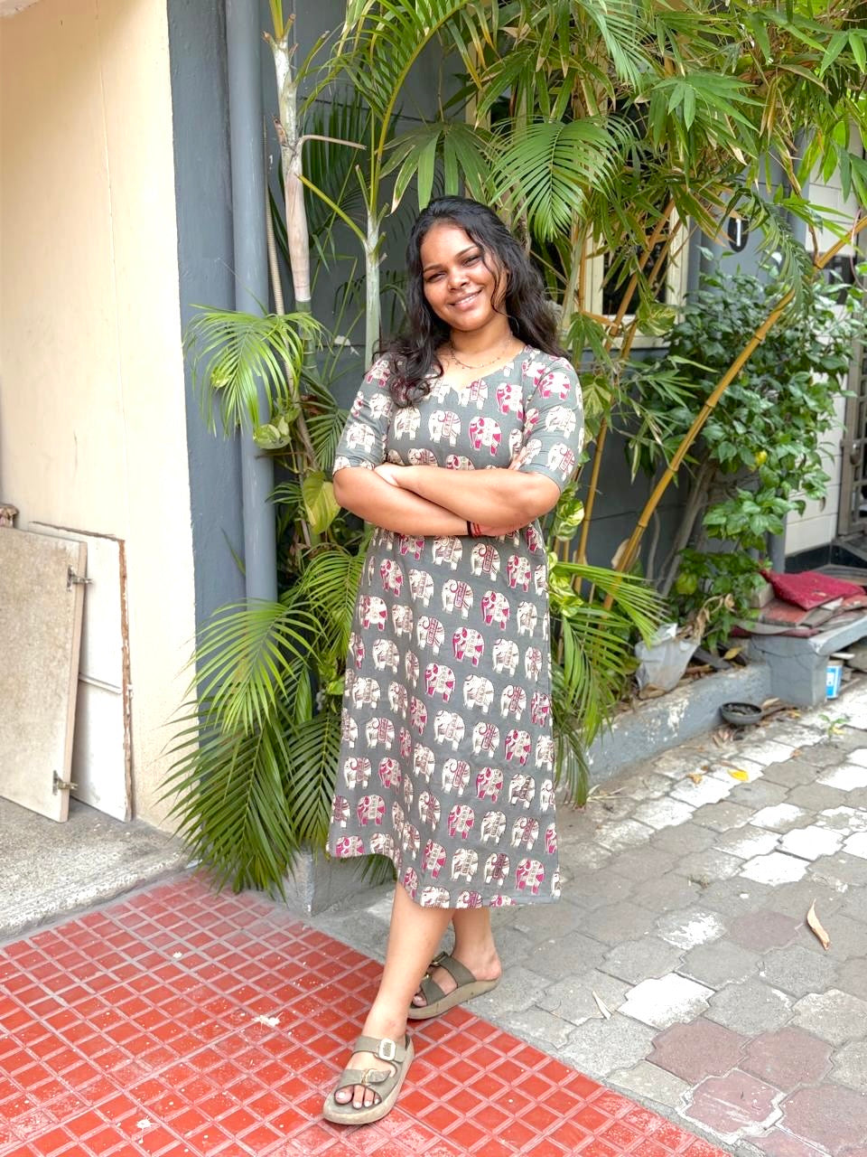 Jaipur A line Dress Gray and Brown