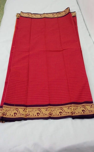 Raanchana Cotton Check Saree Maroon