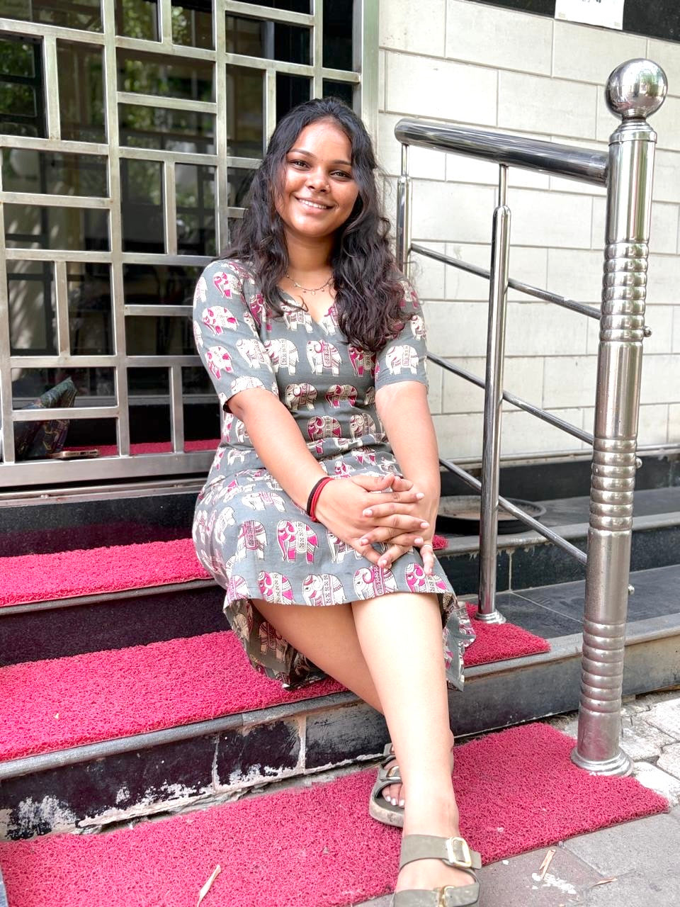 Jaipur A line Dress Gray and Brown