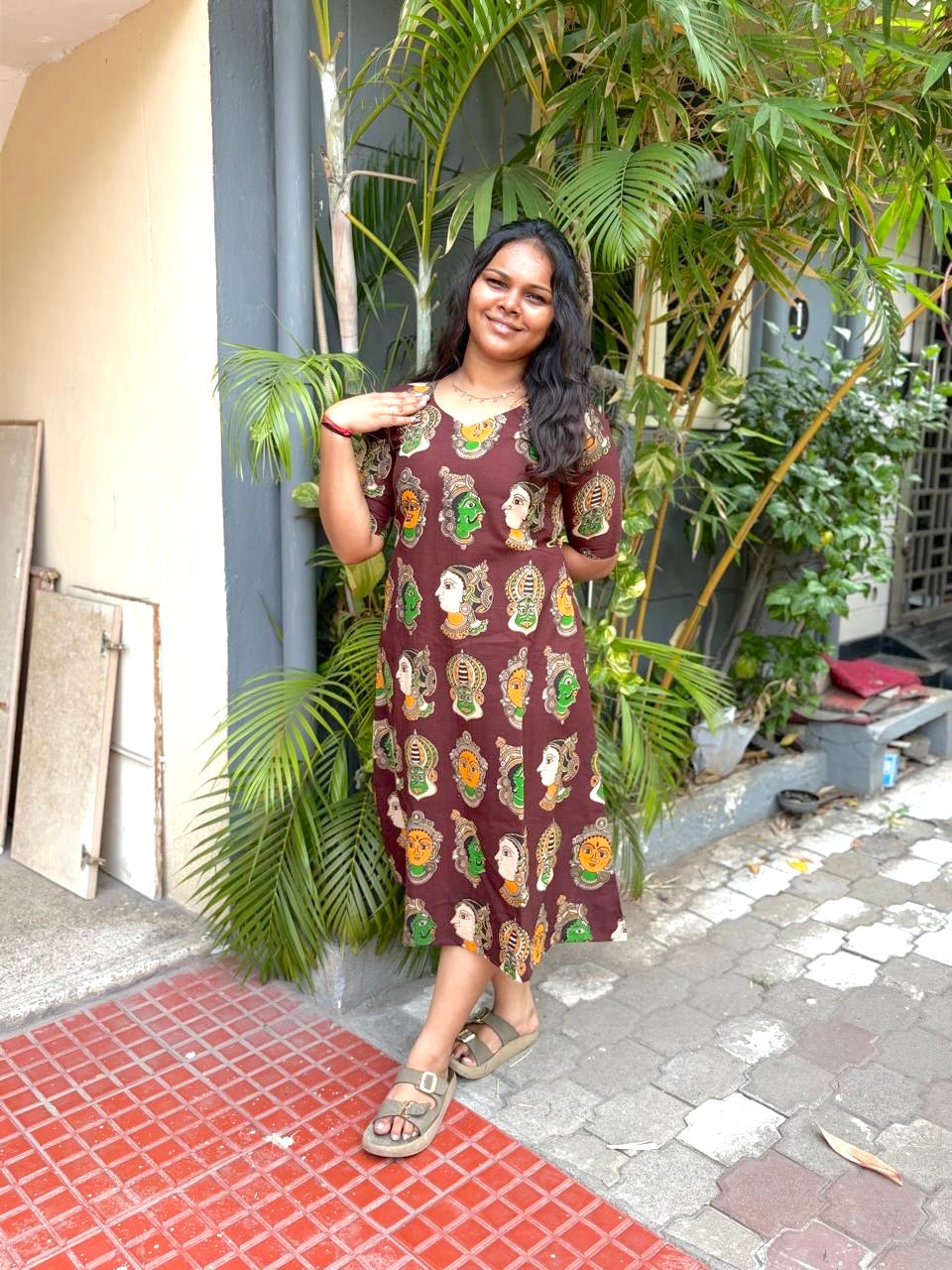 Jaipur A line Dress Gray and Brown