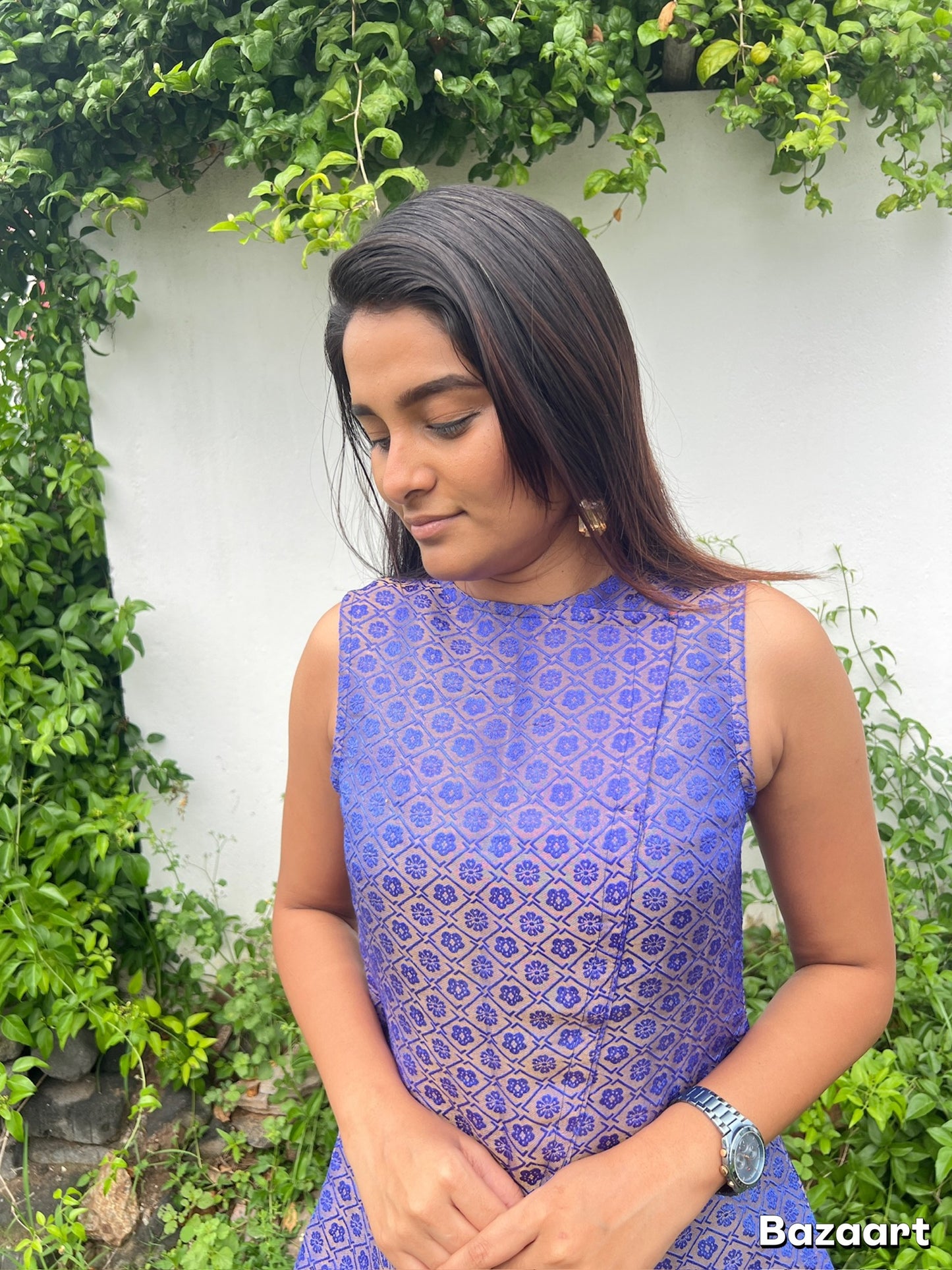 Milan high slit semi brocade dress set