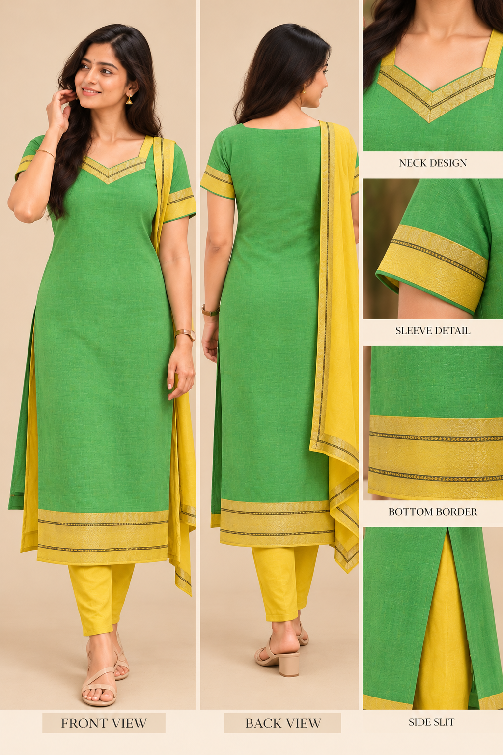 Kanji Cottton Zari Neck Top with contrast pant and Zari Duptta