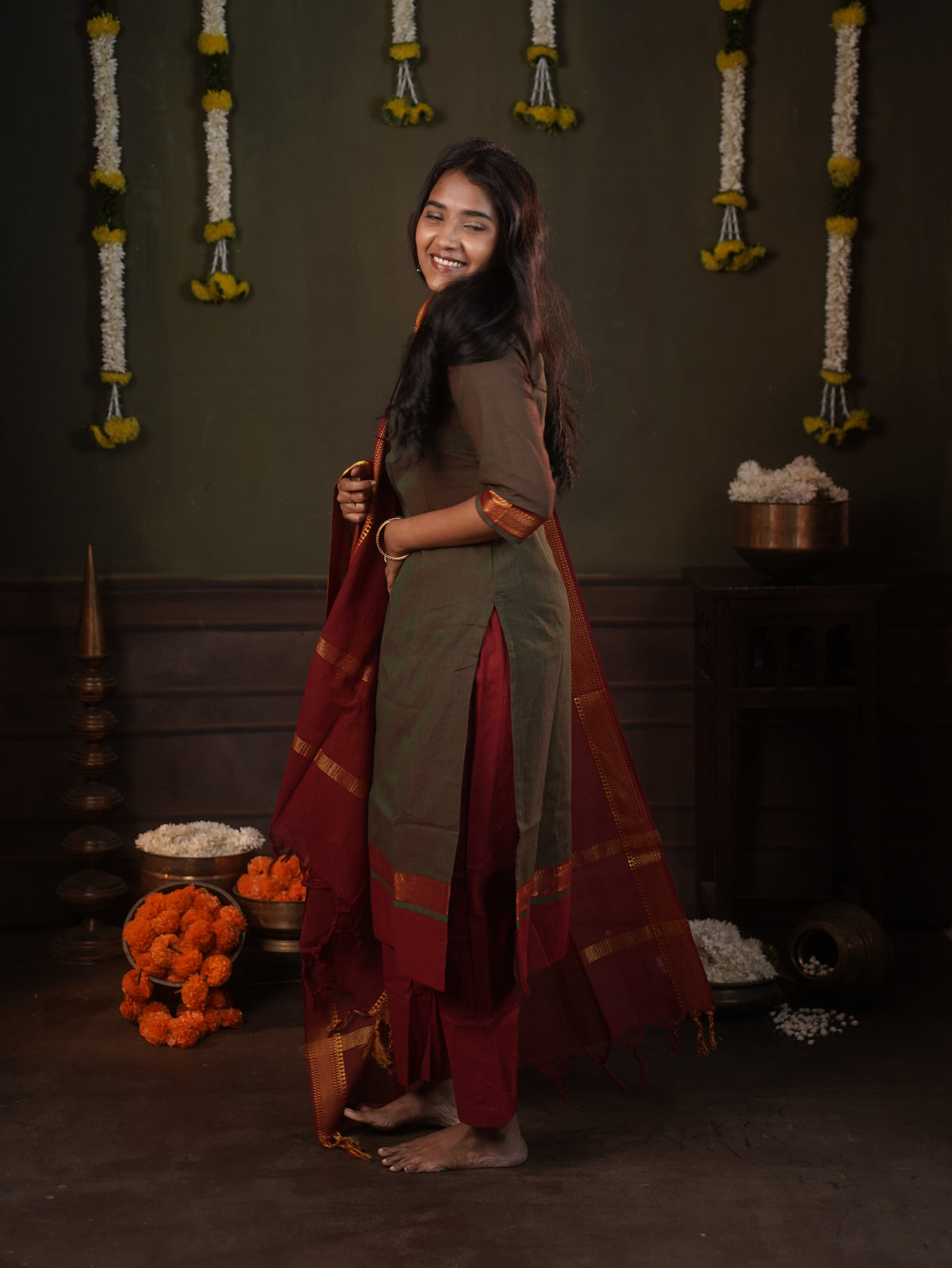 Mangalagiri Sweet Heart Neck 3 piece set