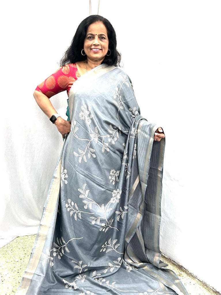 Nira Semi Tusser Silk Saree Maroon