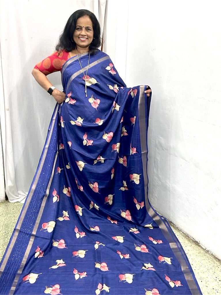 Nira Semi Tusser Silk Saree Maroon