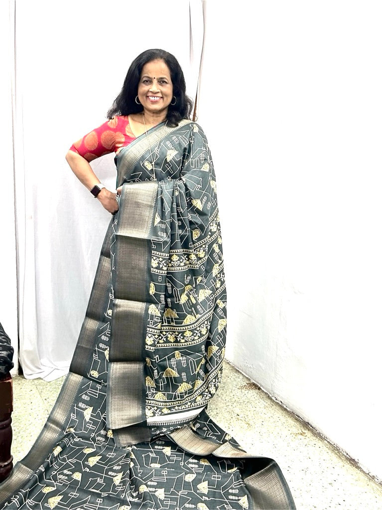 Nira Semi Tusser Silk Saree Maroon