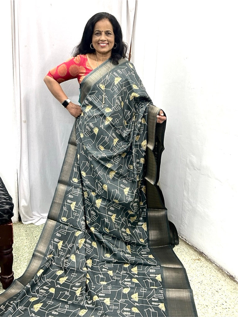 Nira Semi Tusser Silk Saree Maroon