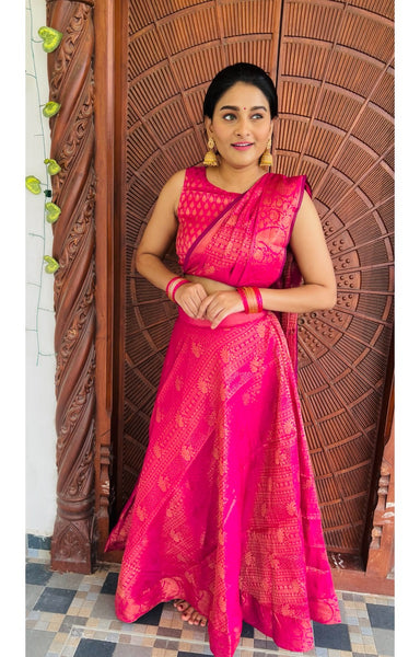 Banarazi Pre draped Saree Pink