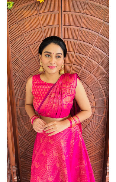 Banarazi Pre draped Saree Pink