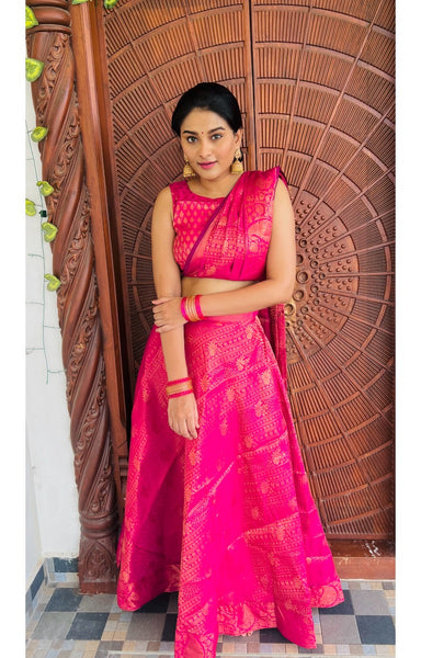 Banarazi Pre draped Saree Pink