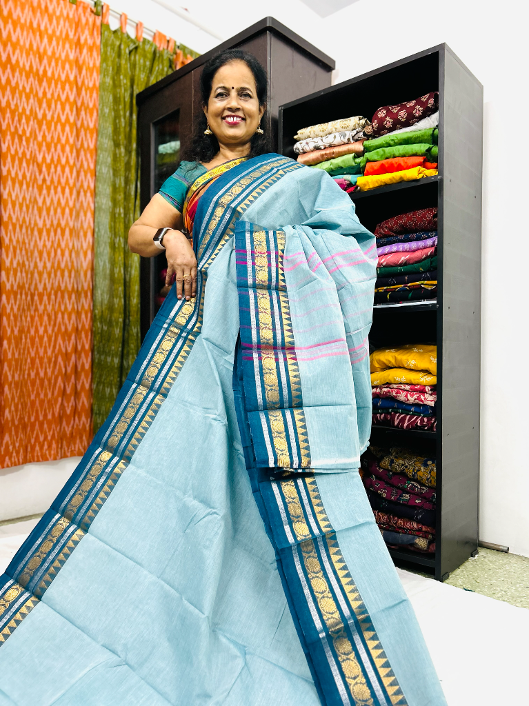 Chettinad Cottkn Saree Sky blue