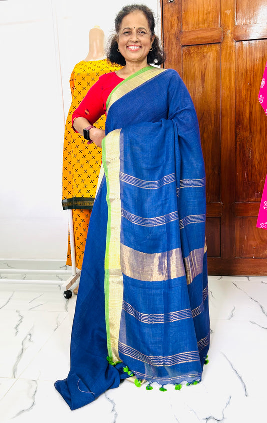 LYashoda Linen Saree Nevy Blue