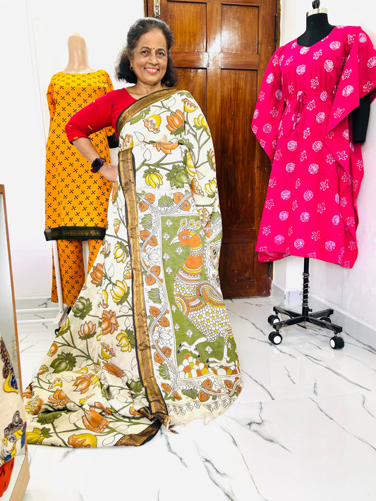 Nizam Border Kalamkari Silk  Saree