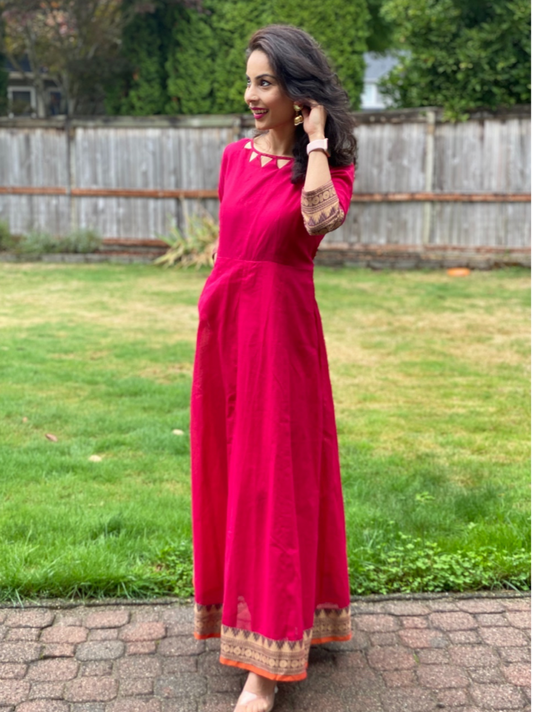 Chic Chettinad Maxi Dress - Dark Pink