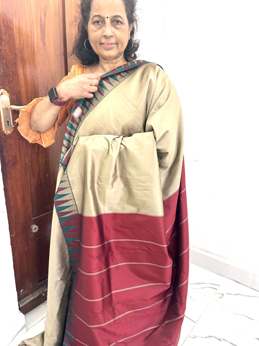 Ahana Soft Silk Saree beige and maroon