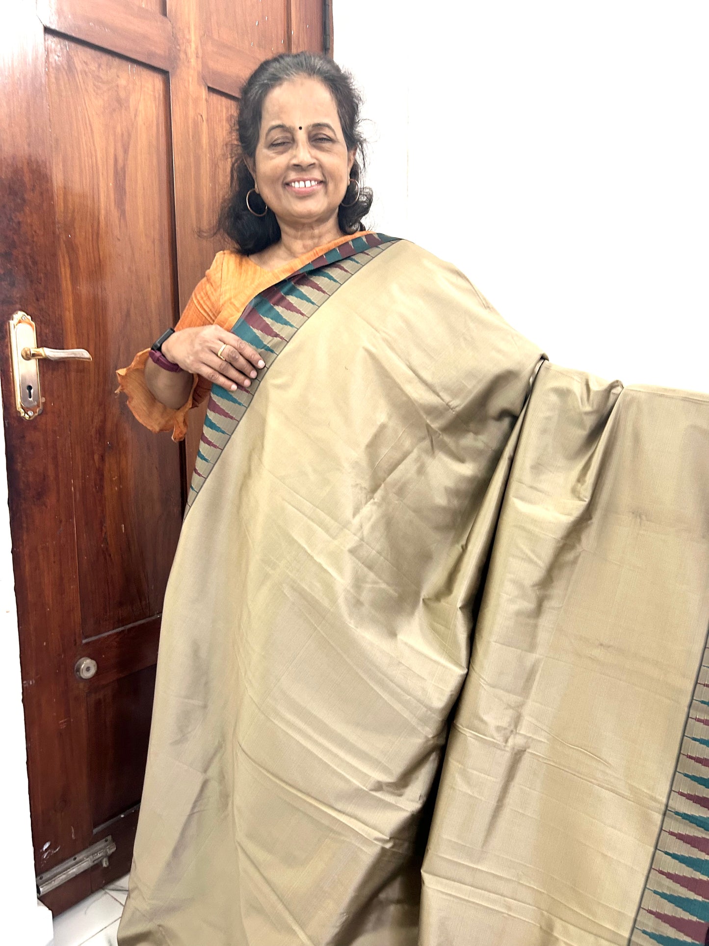 Ahana Soft Silk Saree beige and maroon