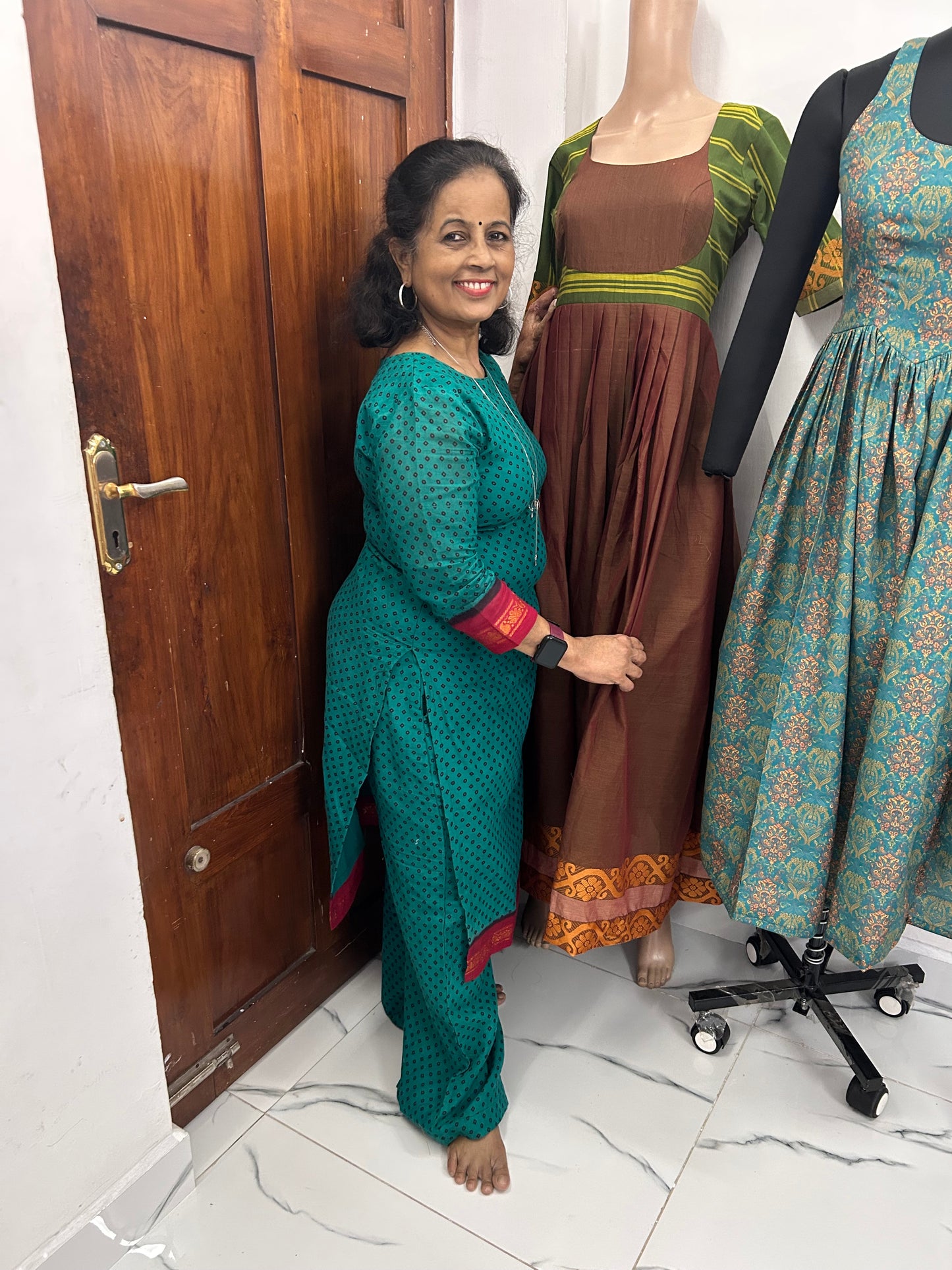 Madurai Sungudi Coords - 3/4 Sleeves - Peacock