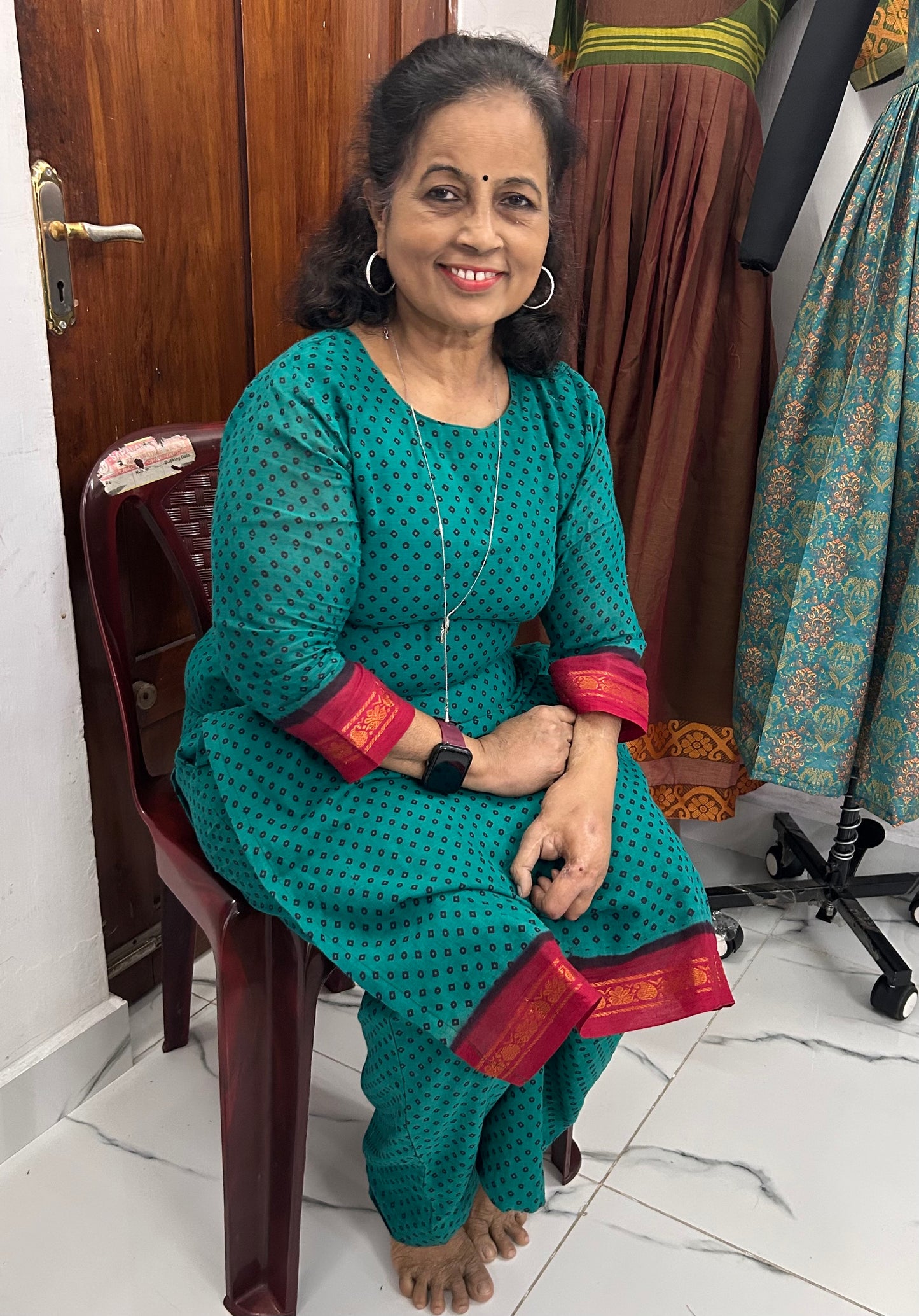 Madurai Sungudi Coords - 3/4 Sleeves - Peacock