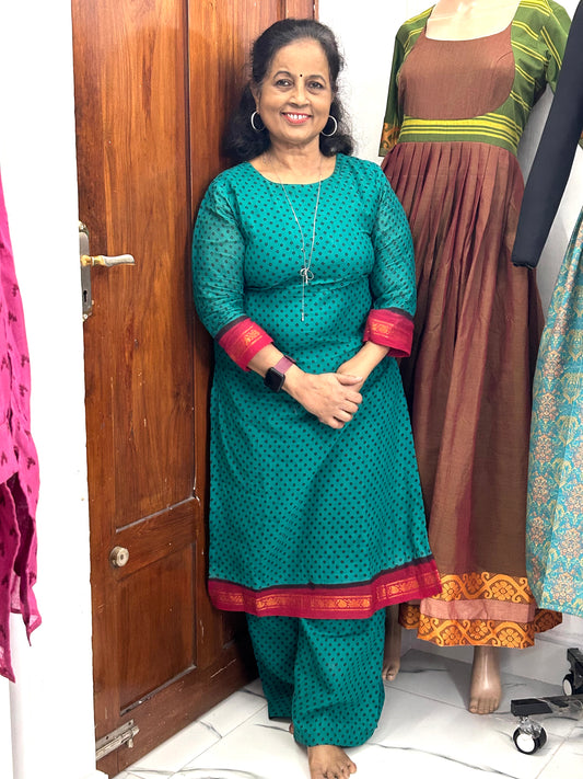 Madurai Sungudi Coords - 3/4 Sleeves - Peacock