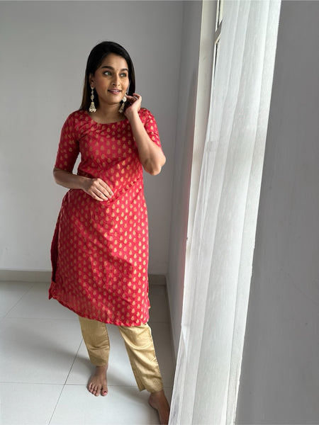 Incredible India Kurtha Set - Red Top Gold Pant