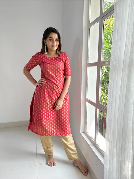 Incredible India Kurtha Set - Red Top Gold Pant