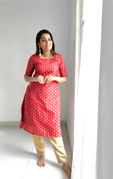 Incredible India Kurtha Set - Red Top Gold Pant