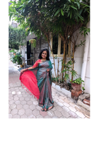 Ahana Soft Silk Saree Gray Saree with Red Border