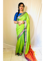 Ahana Neon Soft Silk Saree with Orange Border