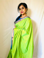 Ahana Neon Soft Silk Saree with Orange Border