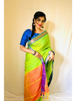 Ahana Neon Soft Silk Saree with Orange Border