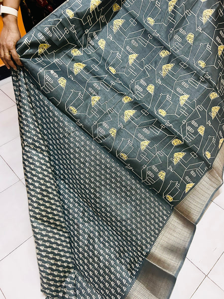 Nira Semi tussore silk saree Steel Gray