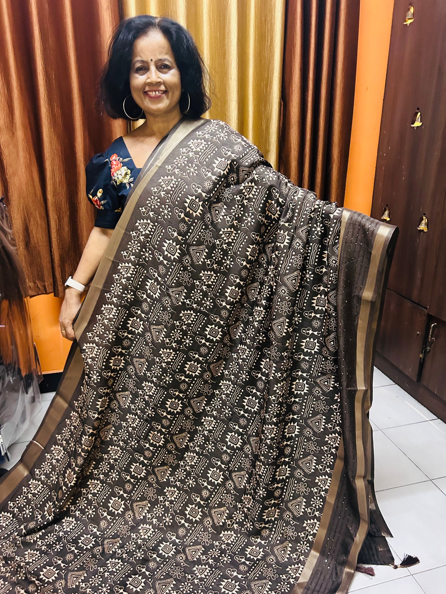 Nira Semi Tussore Silk Saree Umber Brown