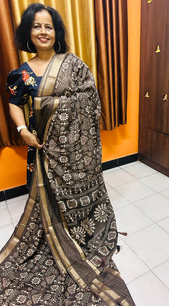 Nira Semi Tussore Silk Saree Umber Brown