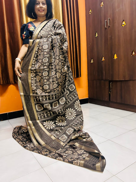 Nira Semi Tussore Silk Saree Umber Brown