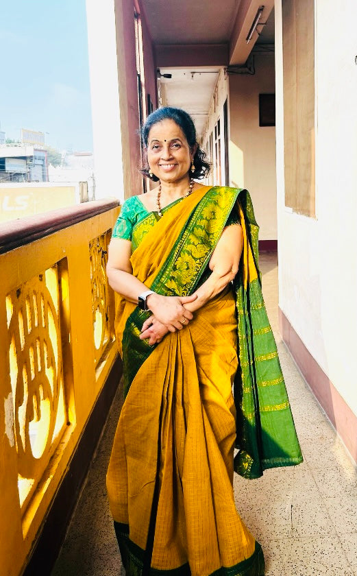 Zari check Sungudi Saree Yellow Green