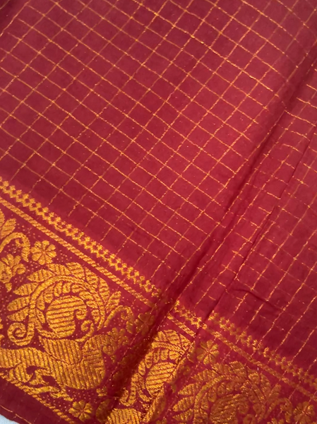 Zari check Sungudi saree Rustic Red