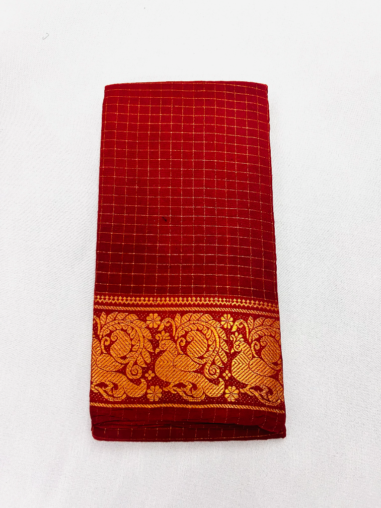 Zari check Sungudi saree Rustic Red