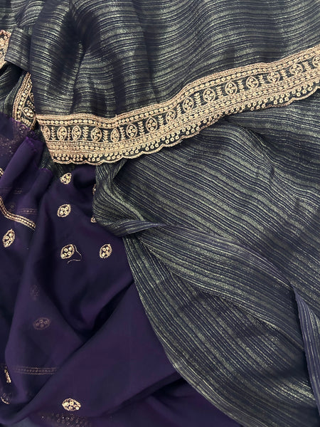 Advika Black designer saree and purple blouse