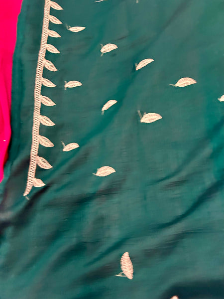 Designer Saree - Tomato Red with Green blouse