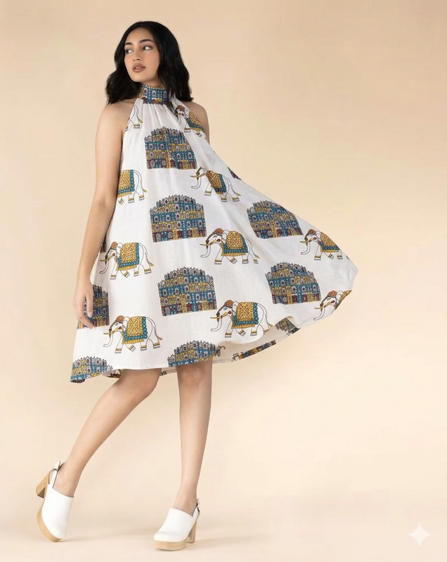 The Valencia Cotton Halter Neck Knee Length