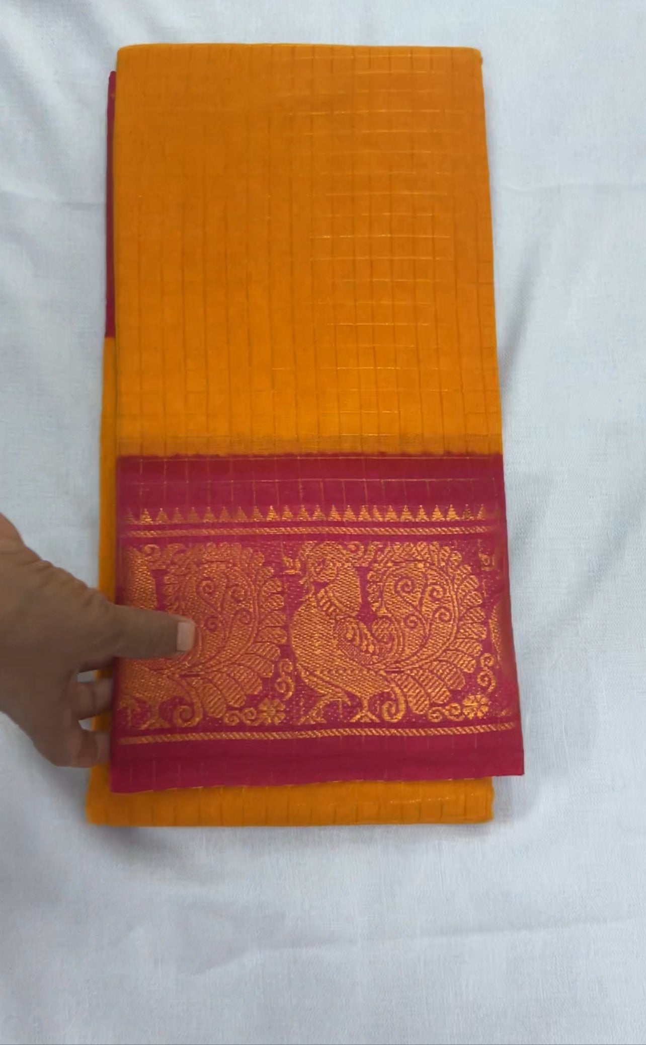 Zari check Yellow Sungudi Saree Pink border