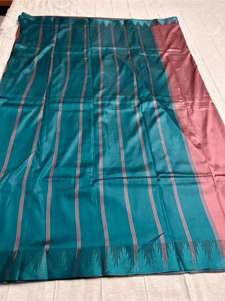 Ahaana Pink soft silk saree with Teal border