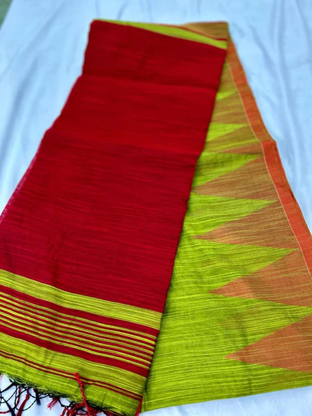 Amrutha Khadi  Silk Woven green Saree and red border